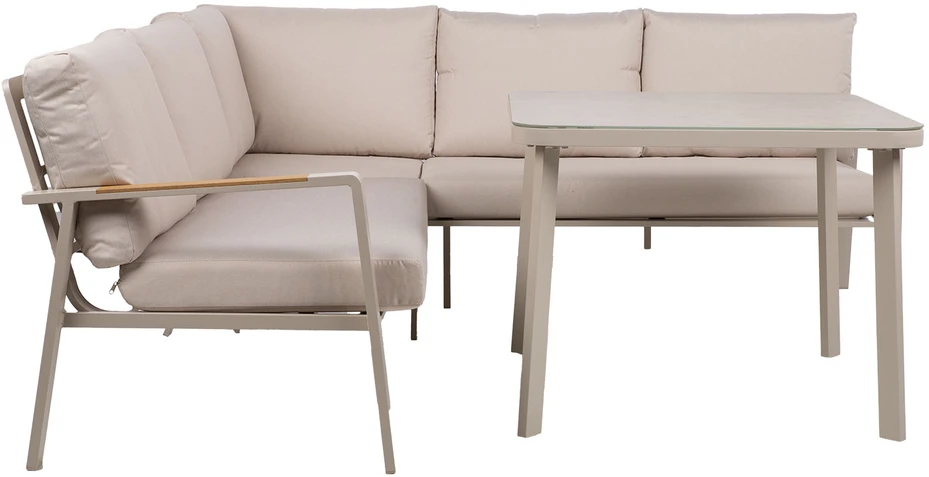 Home4You Lauko baldų komplektas UPLAND Stalas ir kampinė sofa Smėlio