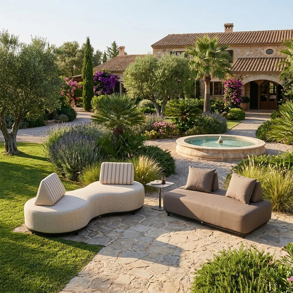 Lauko baldų komplektas Home4You Sofa AMANO, dviejų vietų, smėlio spalvos