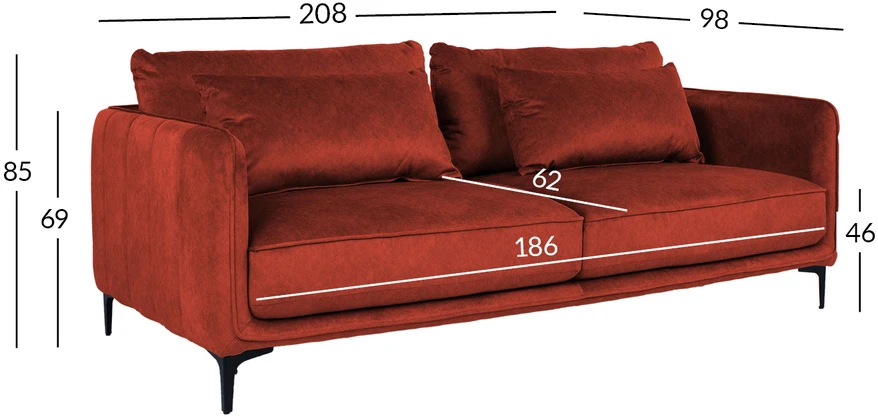 Home4You Oranžinis Sofa BIANKA 3-seater, oranžinis