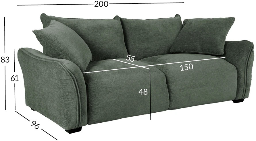 Home4You Sofa DIVI, 3 vietų, mėtinės žalios spalvos