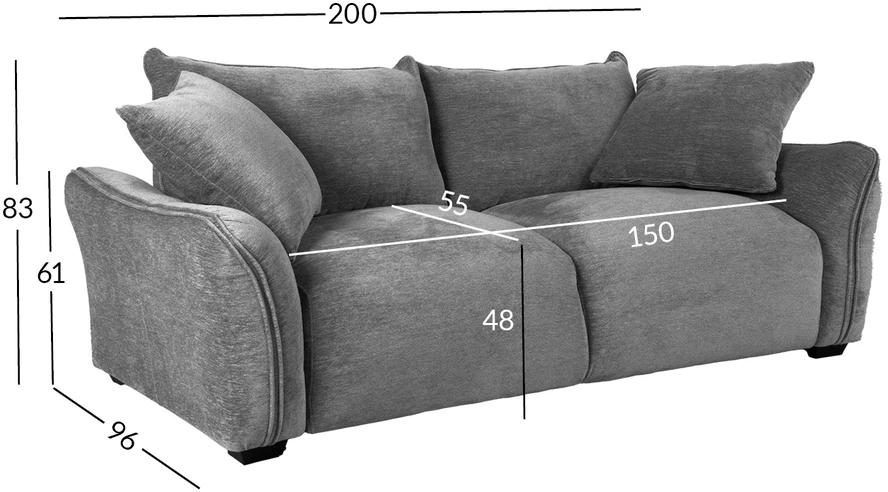 Home4You Sofa DIVI, 3 vietų, pilka