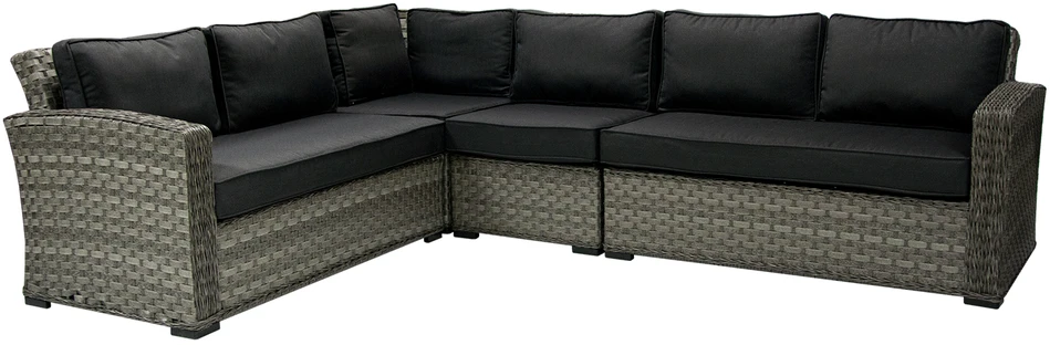 Sofa Home4You Dvivietė modulinės sofos GENEVA dalis su pagalvėlėmis ir dešininiu porankiu, 81x132xH78cm, rėmas: aliumininis su plastikinių vytelių apdaila, spalva: pilka