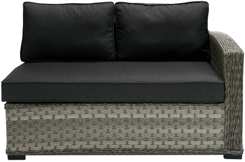 Sofa Home4You Dvivietė modulinės sofos GENEVA dalis su pagalvėlėmis ir dešininiu porankiu, 81x132xH78cm, rėmas: aliumininis su plastikinių vytelių apdaila, spalva: pilka