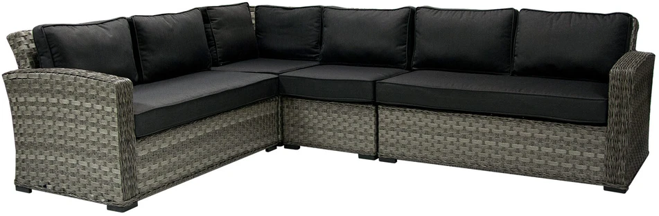 Sofa Home4You Dvivietė modulinės sofos GENEVA dalis su pagalvėlėmis ir dešininiu porankiu, 81x132xH78cm, rėmas: aliumininis su plastikinių vytelių apdaila, spalva: pilka