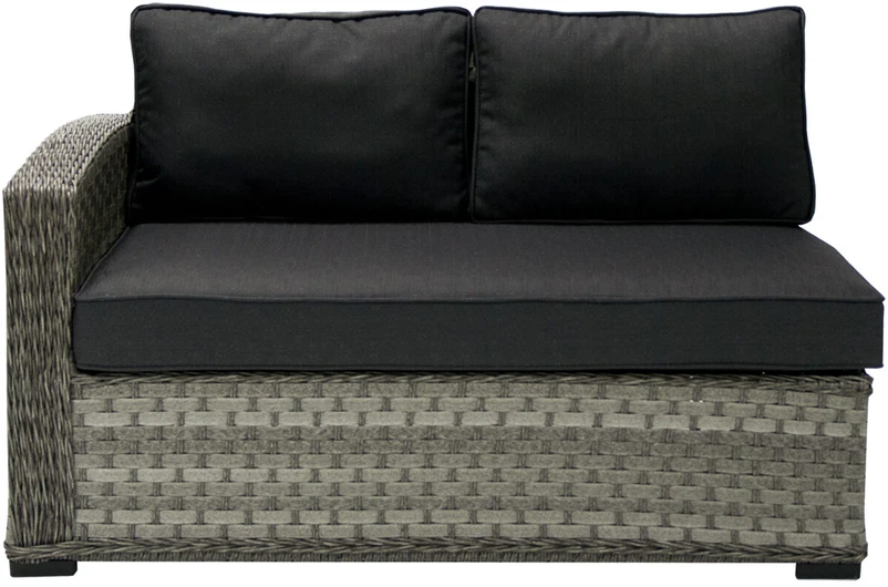 Sofa Home4You Dvivietė modulinės sofos GENEVA dalis su pagalvėlėmis ir kairiu porankiu, 81x132xH78cm, rėmas: aliumininis su plastikinių vytelių apdaila, spalva: pilka