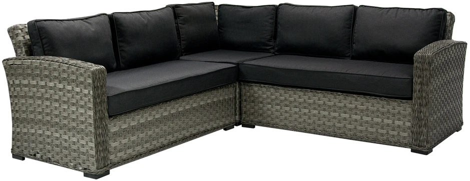 Sofa Home4You Dvivietė modulinės sofos GENEVA dalis su pagalvėlėmis ir kairiu porankiu, 81x132xH78cm, rėmas: aliumininis su plastikinių vytelių apdaila, spalva: pilka