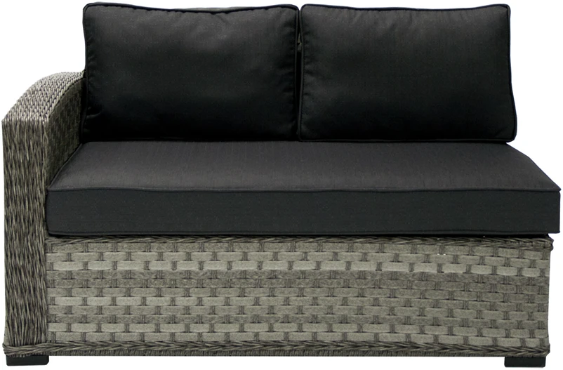 Sofa Home4You Dvivietė modulinės sofos GENEVA dalis su pagalvėlėmis ir kairiu porankiu, 81x132xH78cm, rėmas: aliumininis su plastikinių vytelių apdaila, spalva: pilka