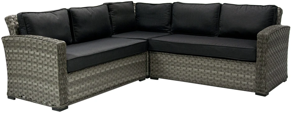 Sofa Home4You Dvivietė modulinės sofos GENEVA dalis su pagalvėlėmis ir kairiu porankiu, 81x132xH78cm, rėmas: aliumininis su plastikinių vytelių apdaila, spalva: pilka