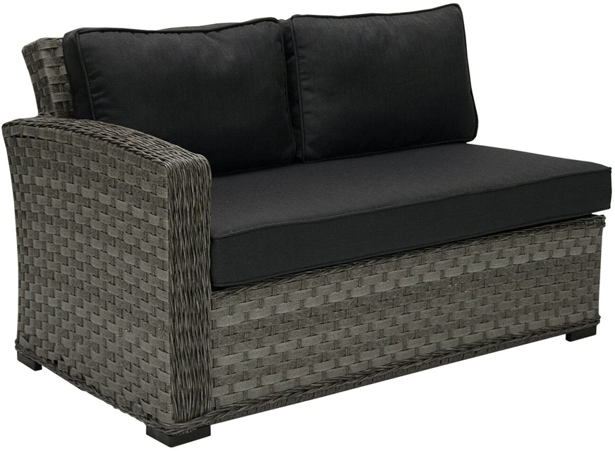 Sofa Home4You Dvivietė modulinės sofos GENEVA dalis su pagalvėlėmis ir kairiu porankiu, 81x132xH78cm, rėmas: aliumininis su plastikinių vytelių apdaila, spalva: pilka