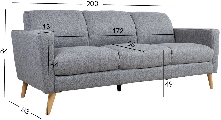 Home4You Sofa KAILI 3-vietė, pilka