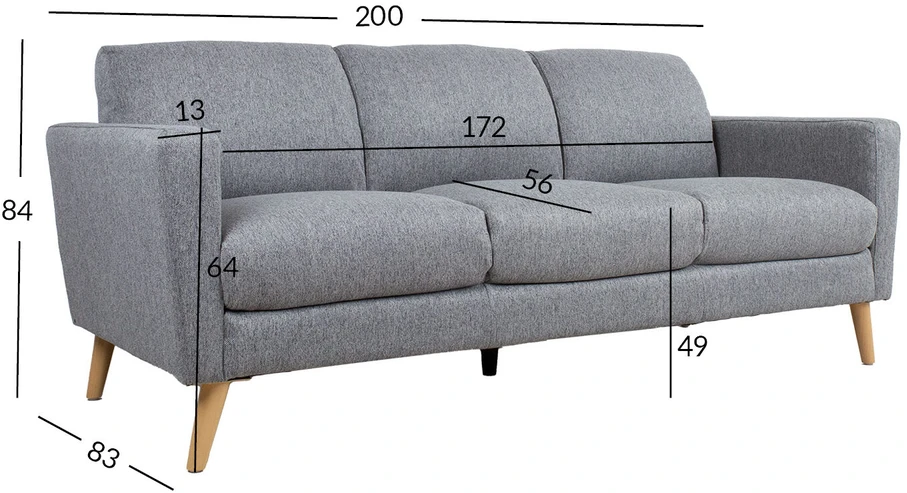 Home4You Sofa KAILI 3-vietė, pilka