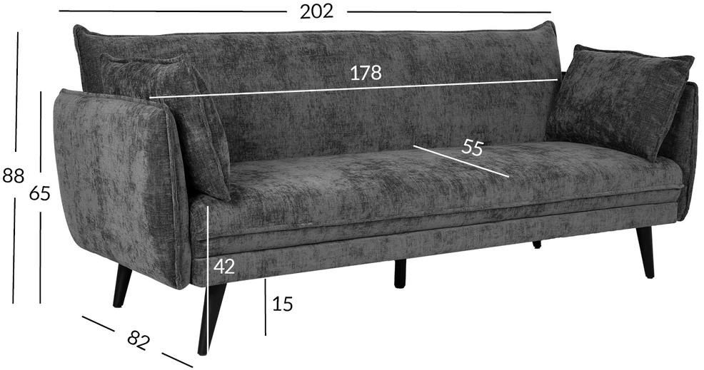 Home4You Dark Sofa-lova NOELLA 3-vietė, tamsiai pilka