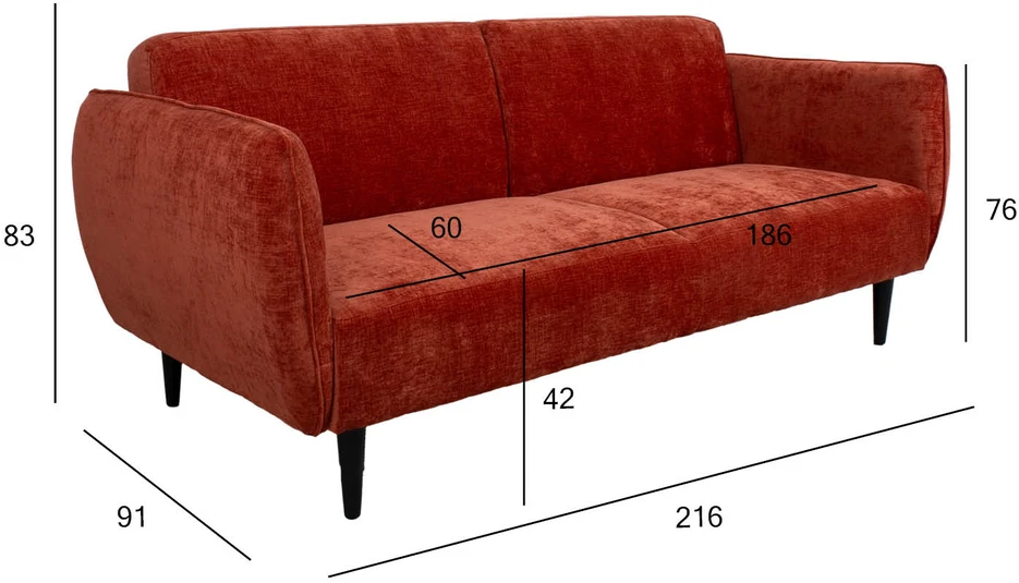 Home4You Sofa-lova HERMES 3-vietė, oranžinė