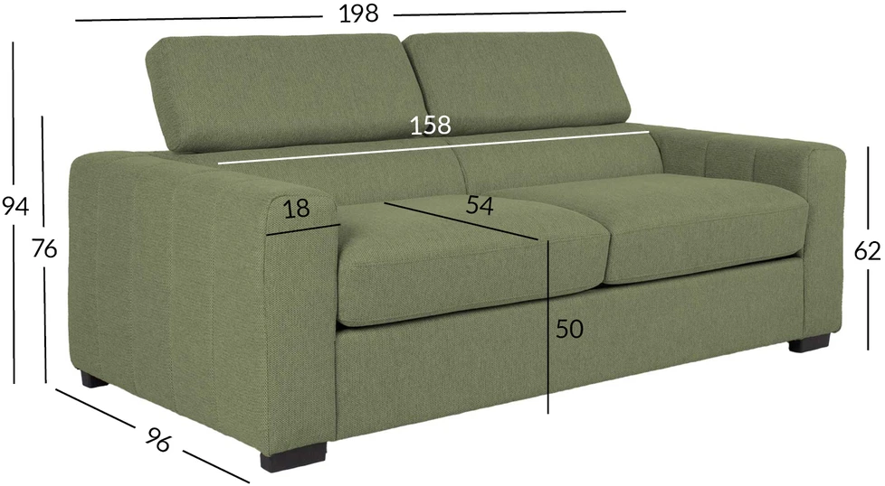 Home4You Sofa-lova KINGSTON trivietė 198x96xH76/94cm, šviesiai žalia