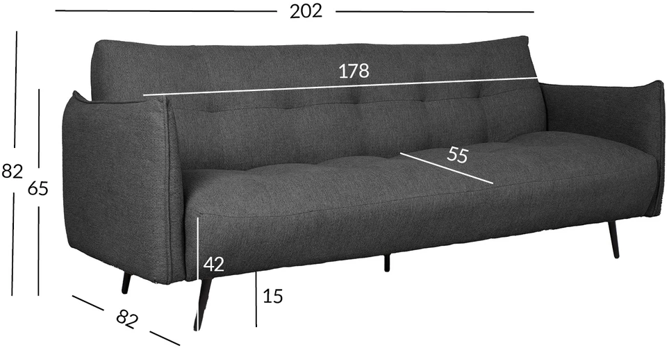 Home4You Dark Sofa-lova LANDER 3-vietė, tamsiai pilka