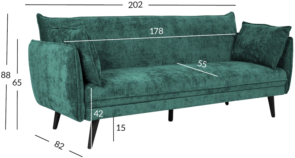 Home4You Sofa lova NOELLA Žalia, Trivietė, 212x82 cm