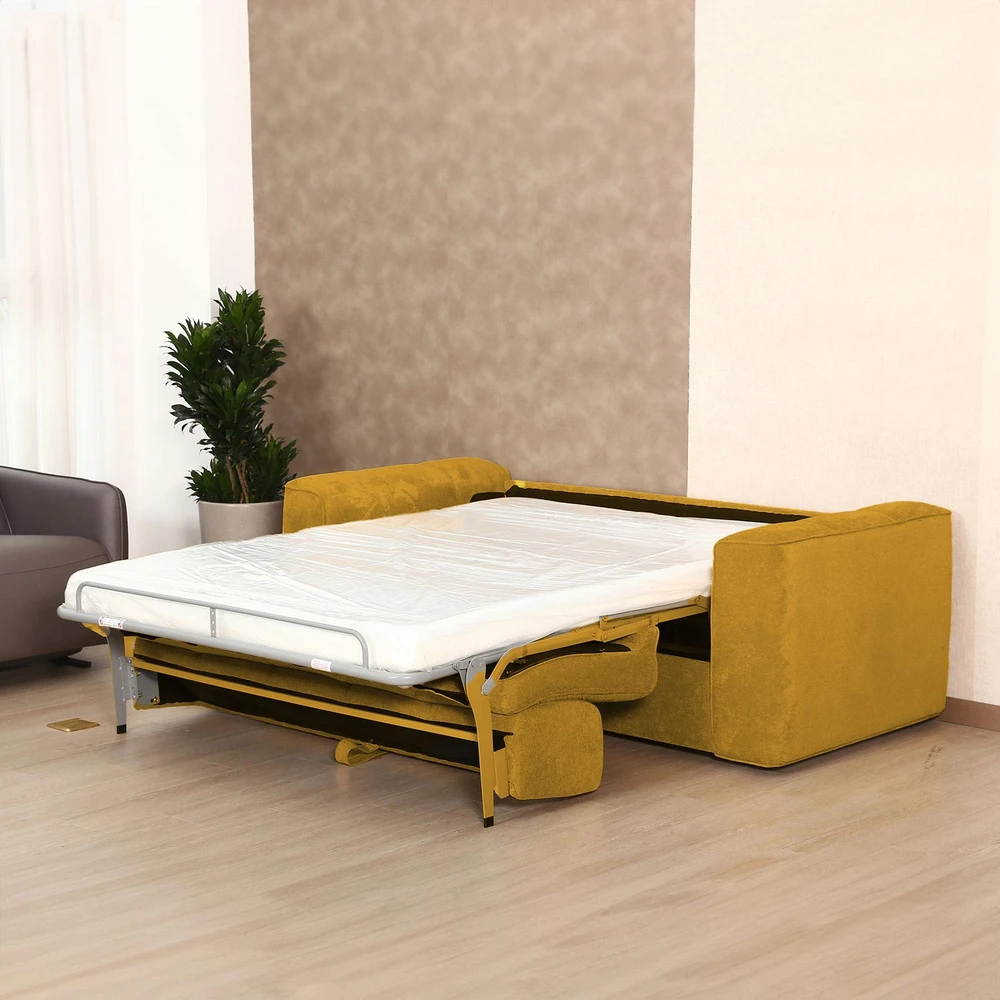 Home4You Spring Sofa-lova STELLA su spyruokliniu čiužiniu, geltona