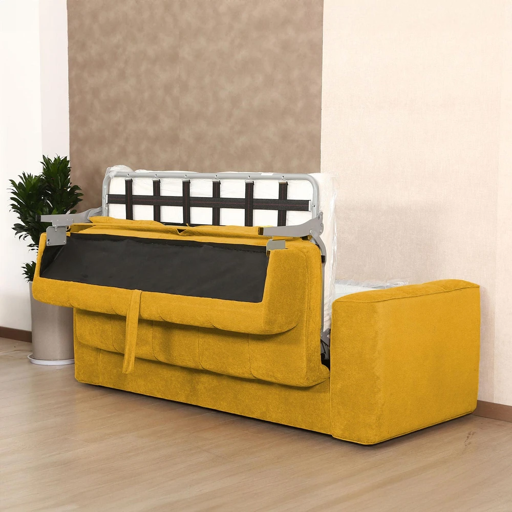 Home4You Spring Sofa-lova STELLA su spyruokliniu čiužiniu, geltona