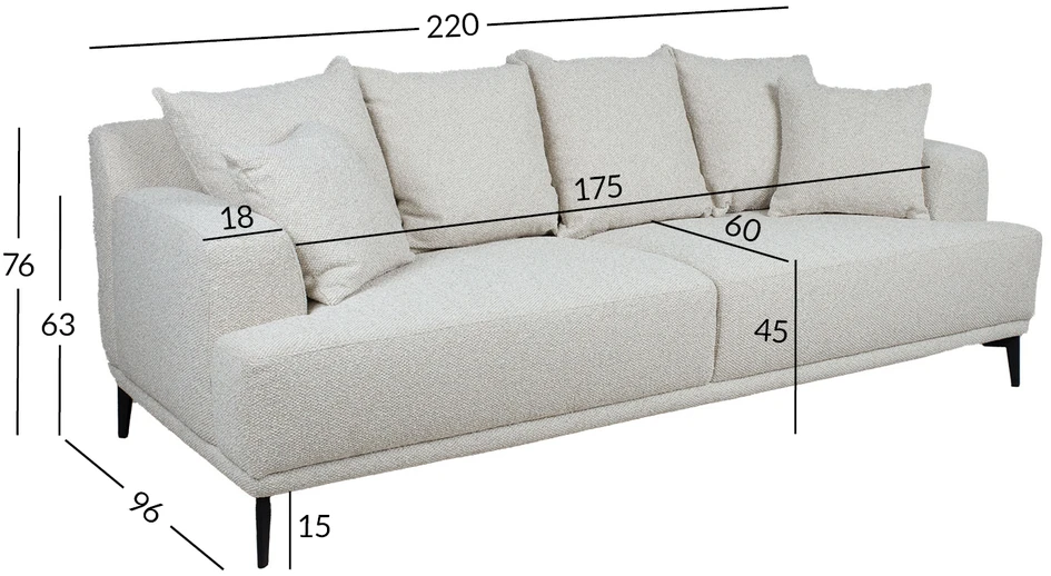 Home4You Sofa MAGNOLIA 3-vietė, šviesiai smėlio spalvos