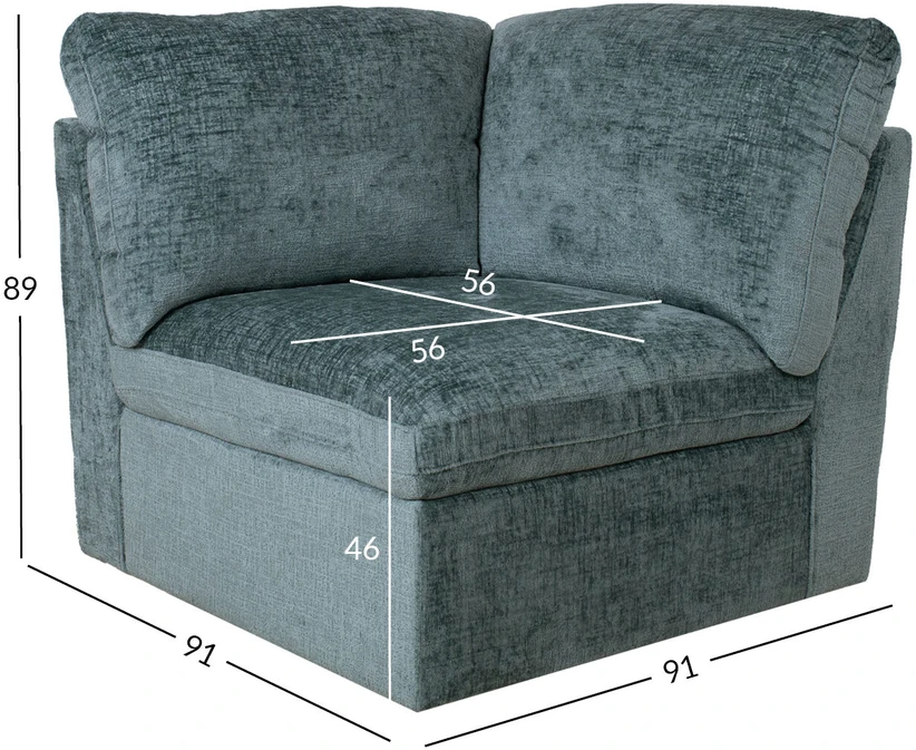 Home4You Modulinė sofa „SAMOA“ – 1-vietis kampinis modulis, vandenyno žalios spalvos