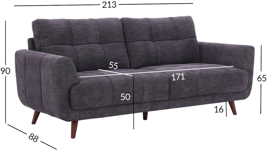 Home4You Dark Sofa STEVE, 3 vietų, tamsiai pilka