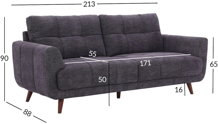 Home4You Sofa STEVE, 3 vietų, tamsiai pilka