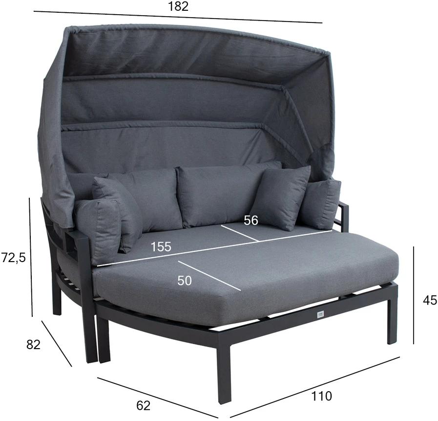 Lauko baldų komplektas Home4You Sofa TOMSON su baldakimu, tamsios pilkos