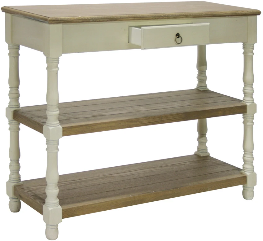 TV staliukas Home4You Šoninis staliukas SAMIRA, 97x35x80,5 cm, stalviršis: MDF plokštė, rėmas ir kojos: uosio mediena, spalva: sendinta balta/ruda