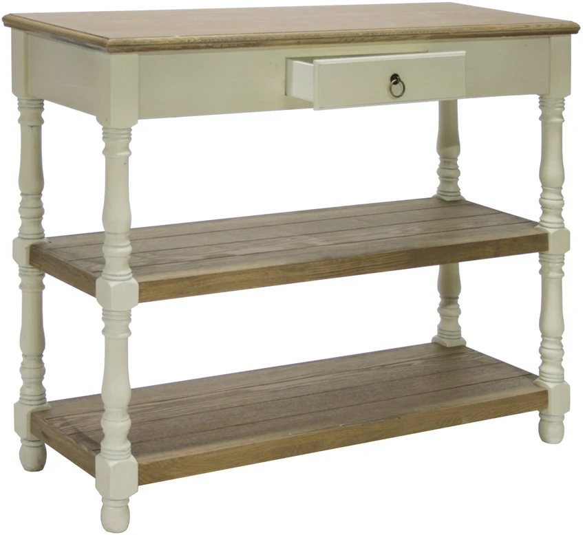 TV staliukas Home4You Šoninis staliukas SAMIRA, 97x35x80,5 cm, stalviršis: MDF plokštė, rėmas ir kojos: uosio mediena, spalva: sendinta balta/ruda