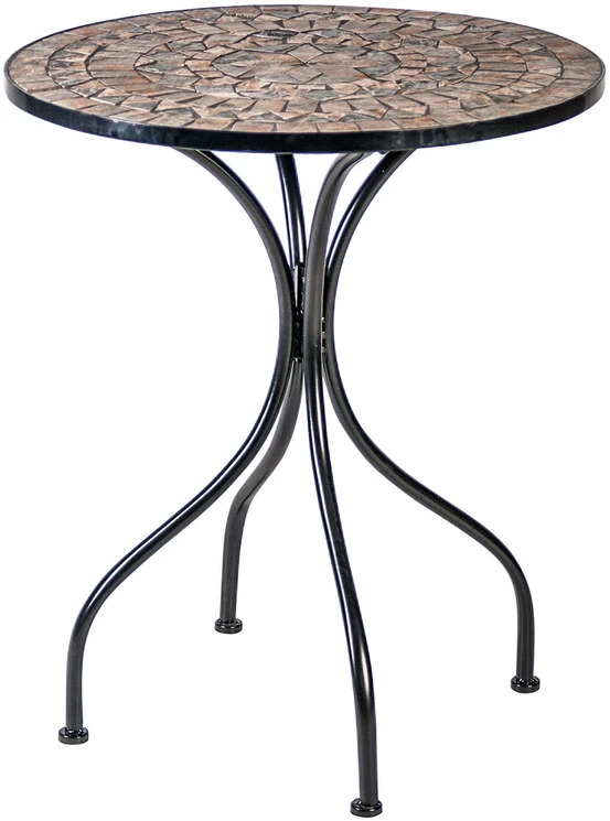 Home4You Lauko stalas MOSAIC, D60xH70cm, rėmas: metalinis, juodas, stalviršis: pilkas/rudas akmuo