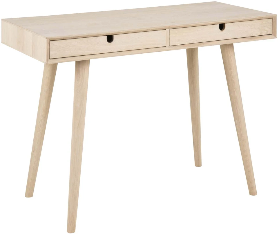 Home4You Stalas CENTURY 100x45xH74 cm, 2 stalčiai, stalviršis: medžio masyvas / ąžuolo lukštas, apdaila: balta pigmentuota alyva