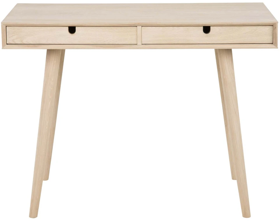 Home4You Stalas CENTURY 100x45xH74 cm, 2 stalčiai, stalviršis: medžio masyvas / ąžuolo lukštas, apdaila: balta pigmentuota alyva