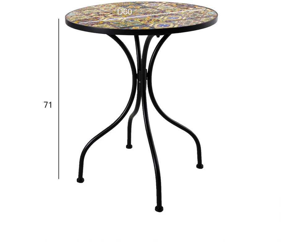 Home4You Stalas MOROCCO D60xH71cm, rėmas: metalinis, juodas, stalviršis: spalvotas, su mozaikos motyvais
