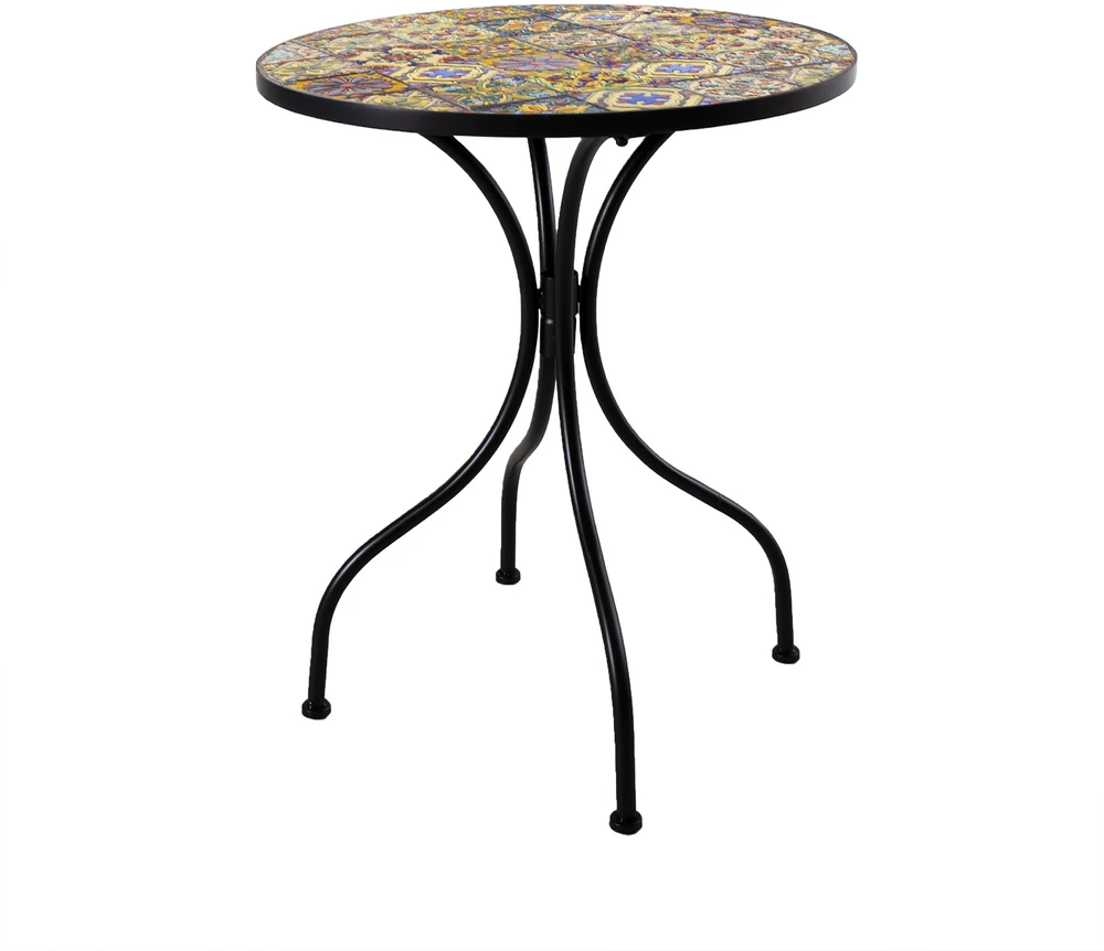 Home4You Stalas MOROCCO D60xH71cm, rėmas: metalinis, juodas, stalviršis: spalvotas, su mozaikos motyvais