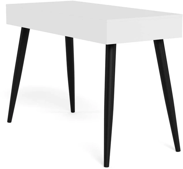 Home4You Stalas NEPTUN su 3 stalčiais, 110x50x77 cm, medžiaga: melaminas, spalva: balta, kojos: juodo metalo