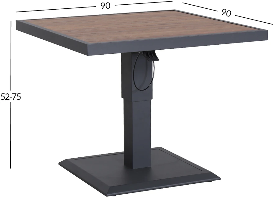 Reguliuojamo auksčio stalas PARKER 90x90xH52-75cm, pilkas