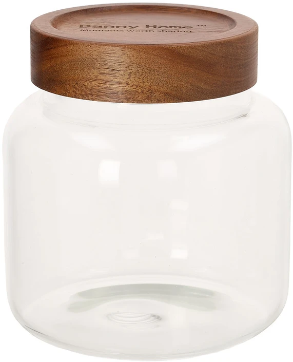 Home4You Stiklinis indas RIVA D13xA14cm 1300ml akacijos medienos su dangteliu