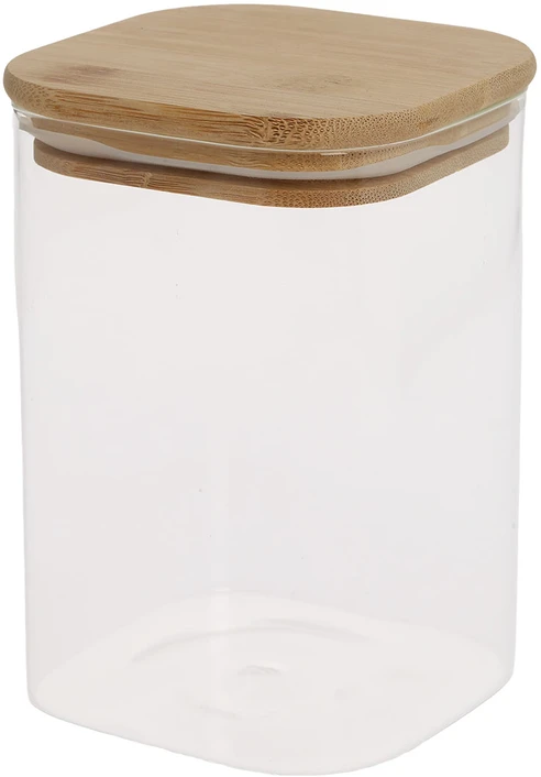 Home4You Bamboo Stiklinis indelis JAR 10x10xH14cm 1100ml su bambukiniu dangteliu