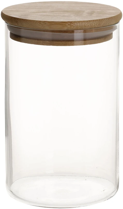Home4You Bamboo Stiklinis indas JARA D8,3xA13cm 790ml su bambukiniu dangteliu