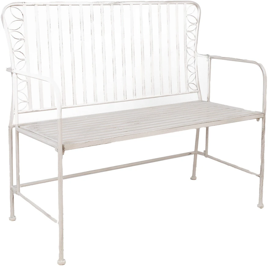 Home4You Bench Suoliukas JASMINE 103x50xH93cm, senovinis baltas metalas