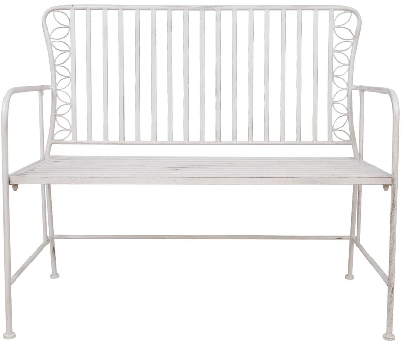 Home4You Bench Suoliukas JASMINE 103x50xH93cm, senovinis baltas metalas