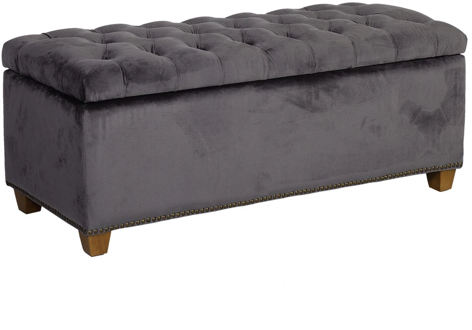 Home4You Žemas apmuštas pufas HOLMES VELVET su daiktadėže 112x46xH47 cm, dangos medžiaga: aksomo audinys, spalva: tamsiai pilka