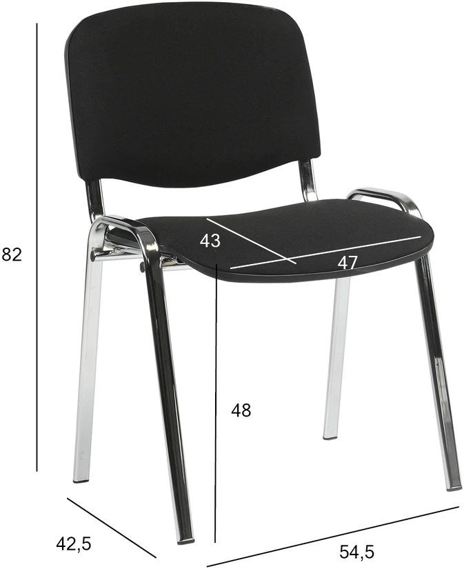 Lankytojų kėdė ISO su matmenų schema