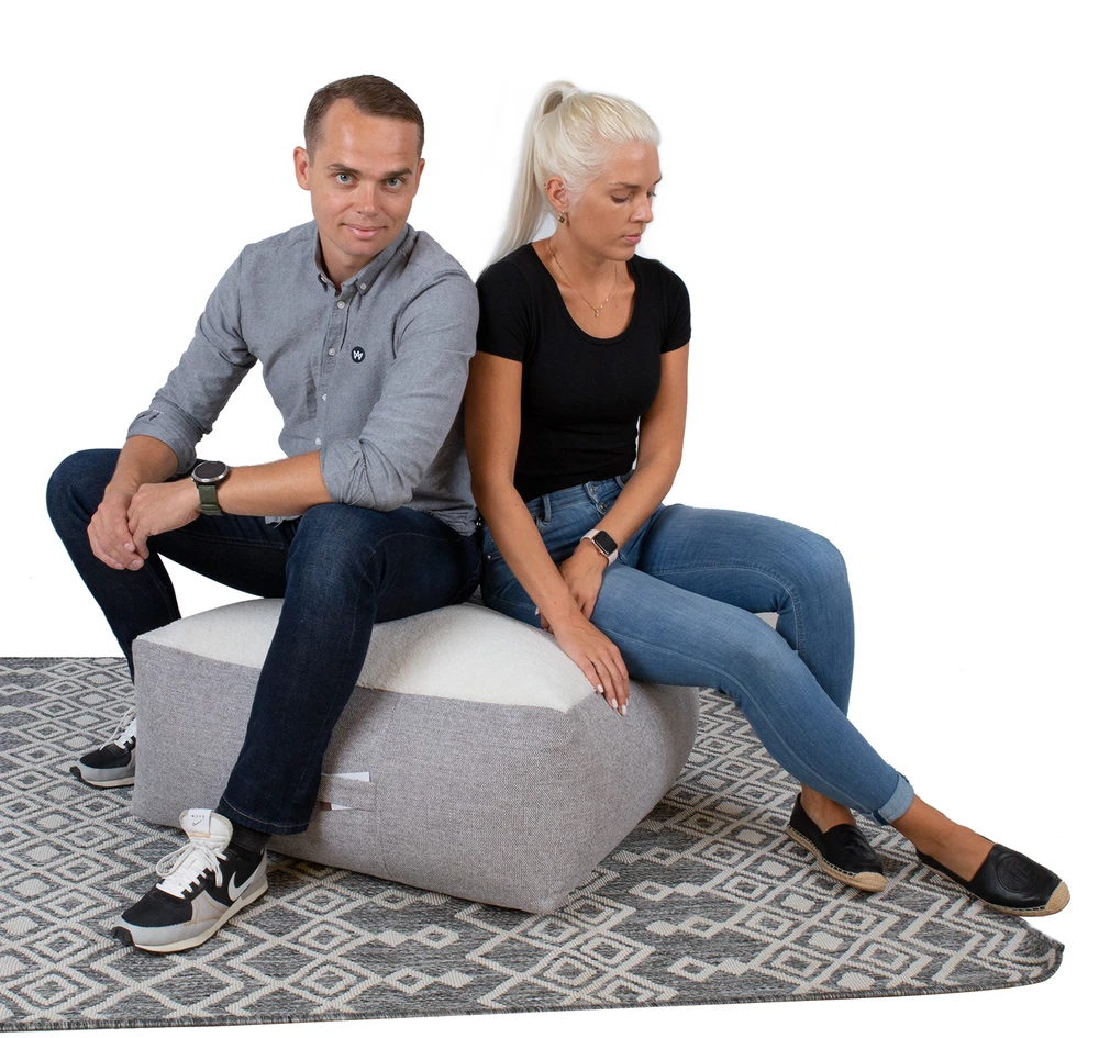 Home4You Taburetė LAMB BAG 80x80xH30cm, balta/šviesiai pilka