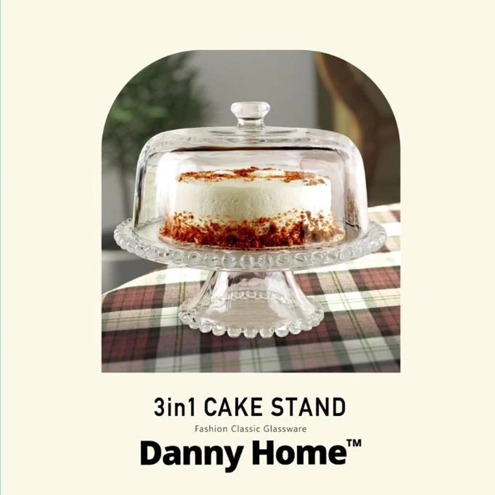 Home4You Stiklinė lėkštė 3in1 torto lėkštė D31xH23cm
