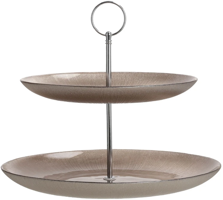 Home4You Pakopinis stovas TORTUI LĖKŠTĖ, 2 aukštų, D28cm, stiklinė