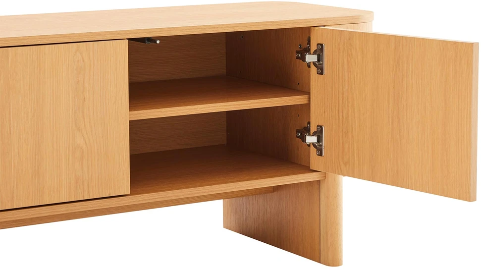 TV staliukas Home4You Televizoriaus staliukas „MORBEN“ 202,5 x 42 x H50 cm, melaminas su ąžuolo dekoru