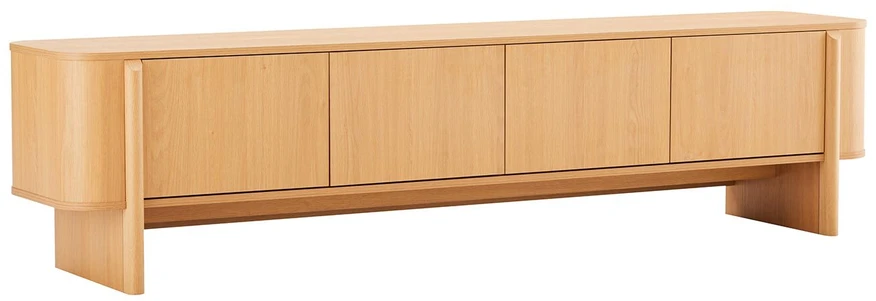 TV staliukas Home4You Televizoriaus staliukas „MORBEN“ 202,5 x 42 x H50 cm, melaminas su ąžuolo dekoru