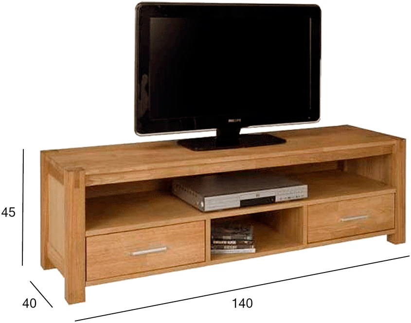 TV staliukas Home4You Televizoriaus stovas CHICAGO NEW su 2 stalčiais, 140x40x45 cm, mediena: ąžuolo lukštas, spalva: natūrali