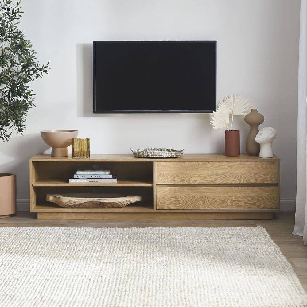 Home4You TV staliukas SACHA 180x40xH43cm, melaminas su ąžuolo žieve